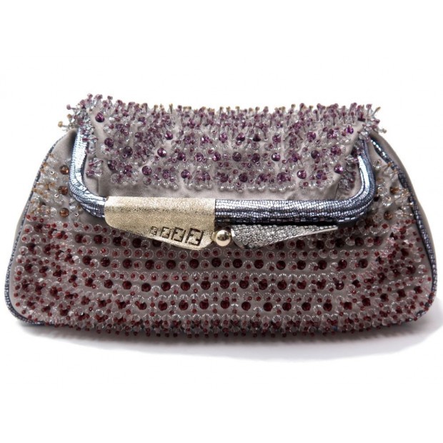 NEUF SAC A MAIN FENDI 8BP020 POCHETTE SATIN AVEC PERLES & STRASS CLUTCH BAG 900€