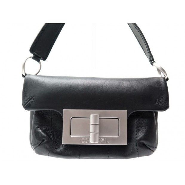 NEUF SAC A MAIN CHANEL POCHETTE FERMOIR MADEMOISELLE CUIR NOIR CLUTCH BAG 2300€