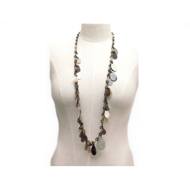  : COLLIER HERMES SAUTOIR GOUTTES CORNE DE BUFFLE ET ARGENT 
