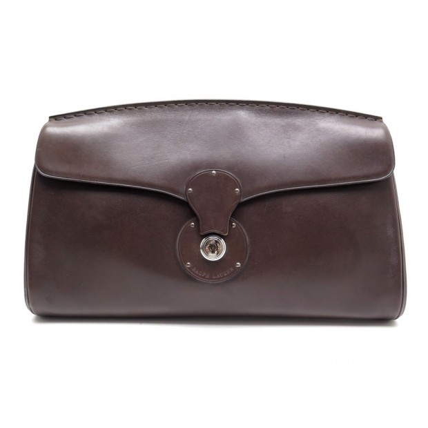 SAC GRANDE POCHETTE A MAIN RALPH LAUREN RICKY OVERSIZE CUIR MARRON CLUTCH 1300