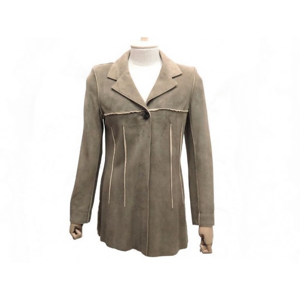 VESTE CHANEL P09881 40 M EN CUIR DE CERF MARRON MANTEAU BLOUSON JACKET 4500€