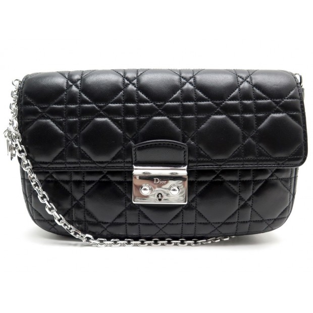 NEUF SAC A MAIN CHRISTIAN DIOR MISS PROMENADE BANDOULIERE CUIR NOIR CLUTCH 1350€