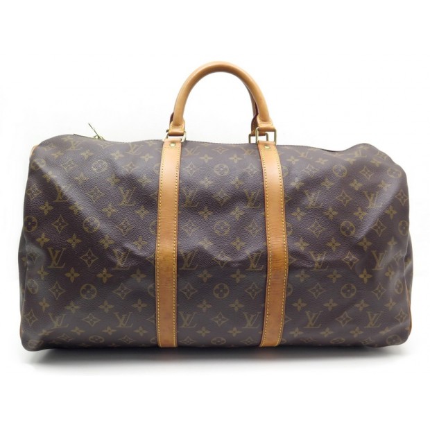 SAC DE VOYAGE LOUIS VUITTON KEEPALL 50 EN TOILE MONOGRAM & CUIR MARRON BAG 1060€