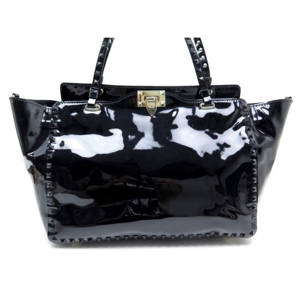  SAC VALENTINO ROCKSTUD CUIR VERNI NOIR 