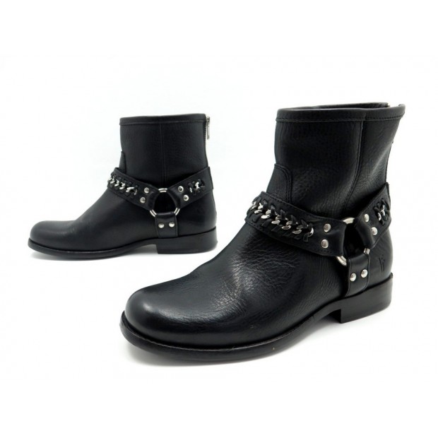 CHAUSSURES FRYE BOTTINES PHILLIP 6.5 US 37 MOTARD EN CUIR NOIR FEMME BOOTS 410€