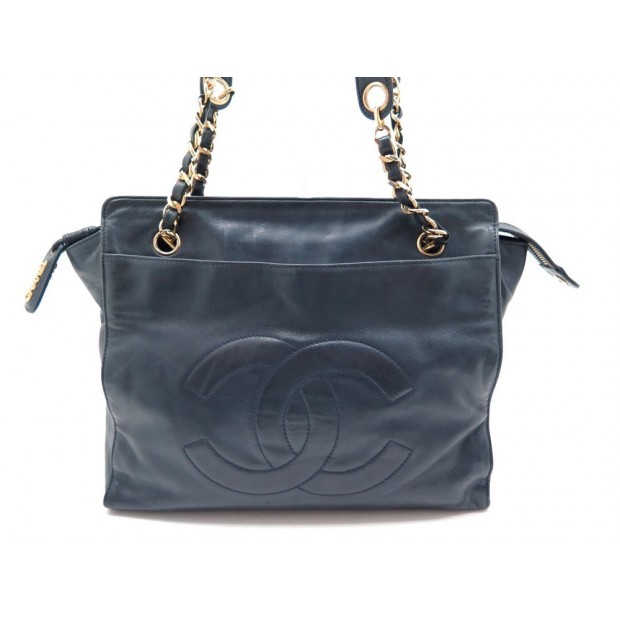 SAC A MAIN CHANEL SHOPPING LOGO CC 29 CM EN CUIR BLEU LEATHER BAG PURSE 3000€