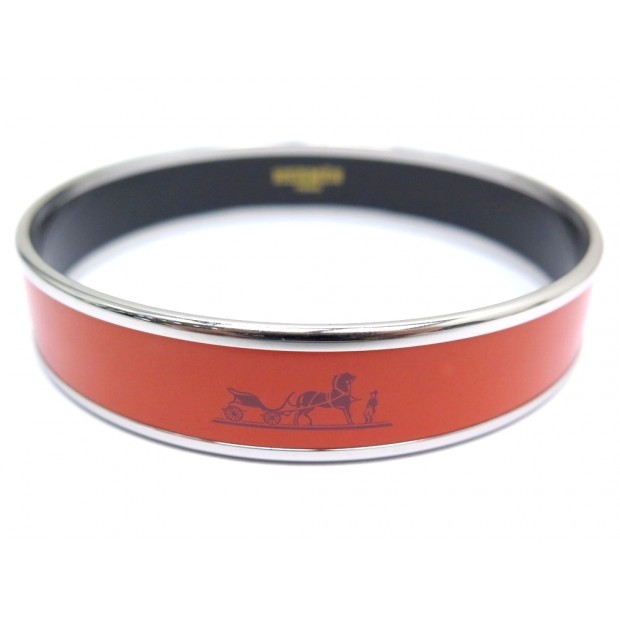 NEUF BRACELET HERMES CALECHE EN EMAIL IMPRIME ORANGE LARGE 7 CM ENAMEL NEW 480€