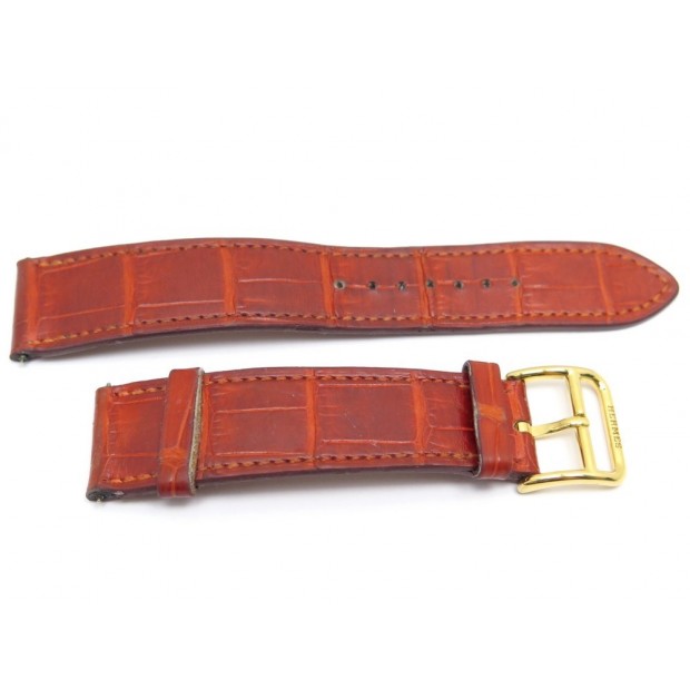 NEUF BRACELET MONTRE HERMES POUR CAPE COD BOUCLE ARDILLON CUIR CROCODILE ORANGE