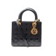 SAC A MAIN CHRISTIAN DIOR LADY PM 24CM BANDOULIERE CUIR VERNI NOIR 