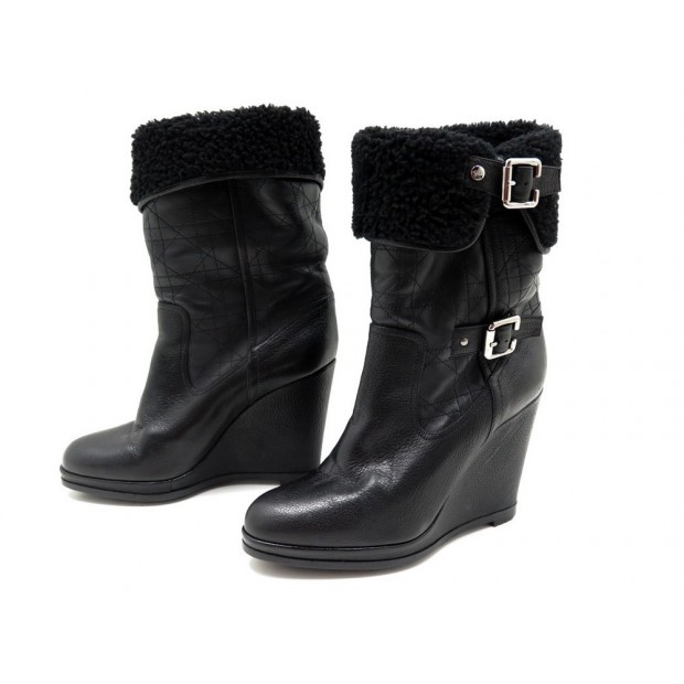 CHAUSSURES DIOR BOTTINES 39 CANNAGE LADY FOURREES COMPENSES BOUCLES BOOTS 1000€