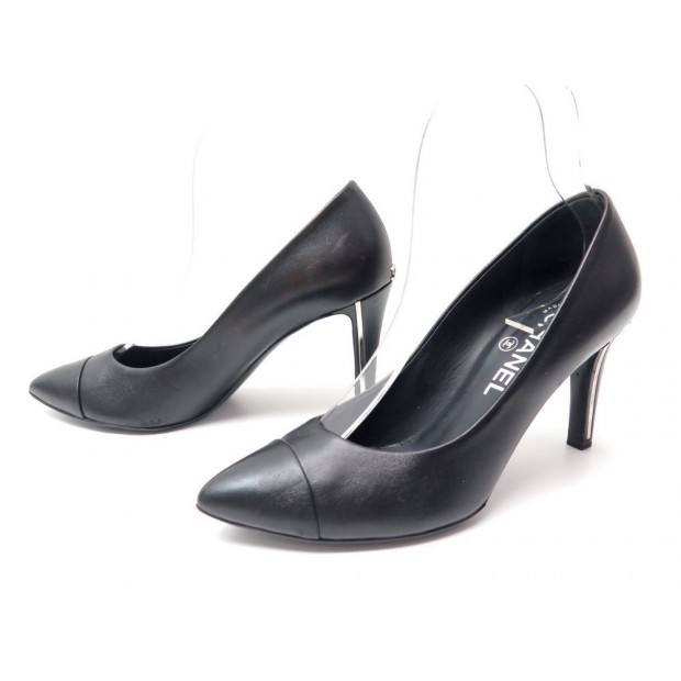 CHAUSSURES CHANEL G29822 ESCARPINS 36.5 EN CUIR NOIR LOGO CC PUMP SHOES 620€