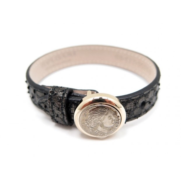 NEUF BRACELET BULGARI BVLGARI MONETE EN CUIR DE PYTHON NOIR + BOITE SNAKE 280€