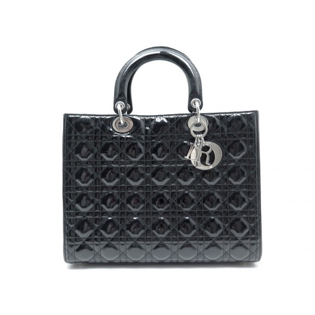 SAC A MAIN CHRISTIAN DIOR LADY GM CANNAGE EN CUIR VERNI NOIR QUILTED PURSE 3000€