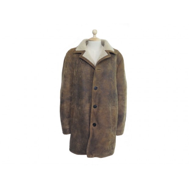 MANTEAUX LONG NEIL BARRET M 50 CUIR MARRON PEAU LAINEE HOMME LEATHER COAT 3000€