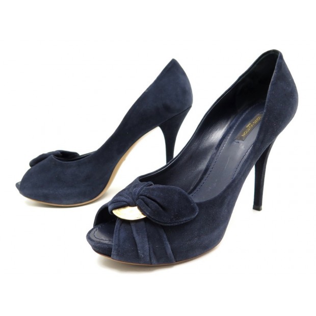 CHAUSSURES LOUIS VUITTON ESCARPINS CATANIA 40 VELOURS BLEU OPEN TOE PUMP 660€