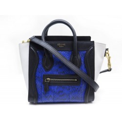 NEUF SAC A MAIN CELINE NANO LUGGAGE 168240 EN CUIR PYTHON BLEU ROYAL PURSE 3000€