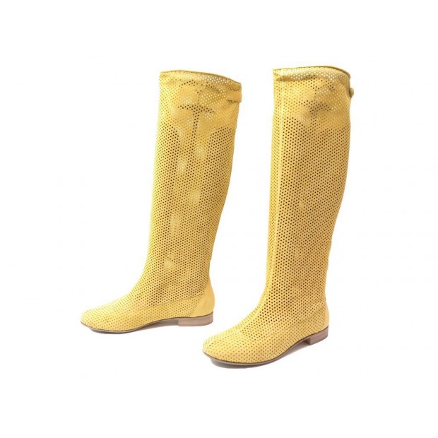 CHAUSSURES BOTTES FENDI NUT 38.5 EN CUIR JAUNE PERFORE PERFORATED BOOTS 690€