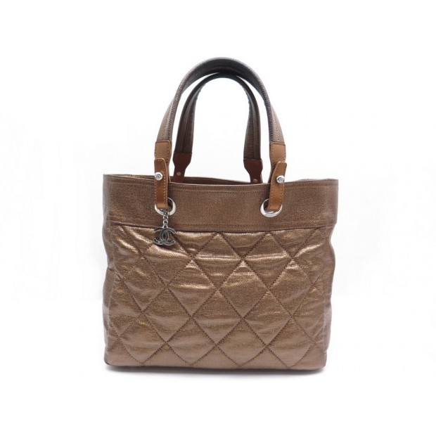 SAC A MAIN CHANEL BIARRITZ GM CABAS EN TOILE MARRON CANVAS TOTE BAG PURSE 2450€