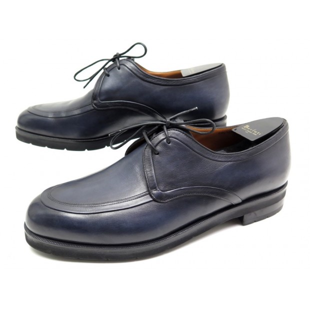 NEUF CHAUSSURES BERLUTI BERBY 2 OEILLETS 10.5 44.5 CUIR BLEU PATINE SHOES 1200€