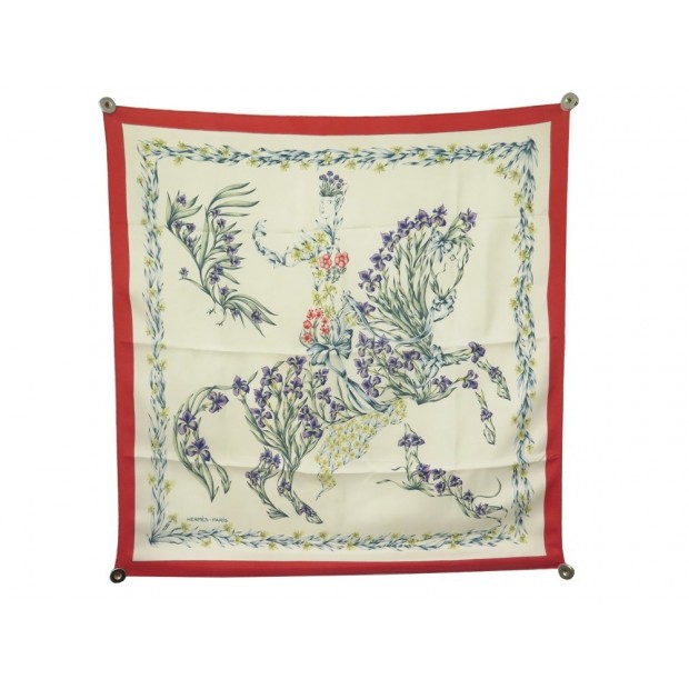 FOULARD HERMES CHEVAL FLEURI SOIR BEIGE 