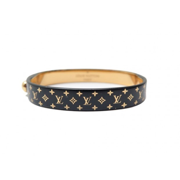 BRACELET LOUIS VUITTON M67199 NANOGRAM LAQUE NOIR & MONOGRAM DORE TAILLE S 495€