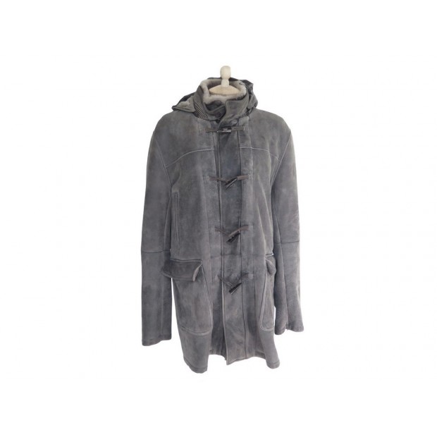 MANTEAU MABRUN DUFFLE COAT 112007 50 L CUIR GRIS PEAU LAINEE LEATHER COAT 1700€