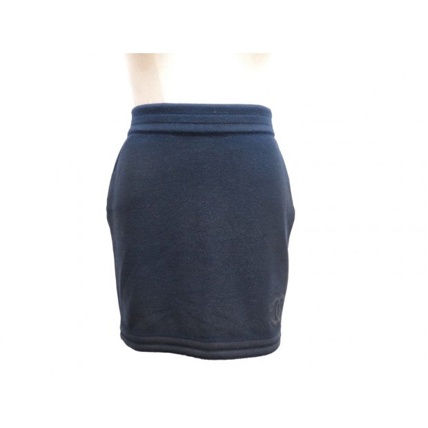 MINI JUPE CHANEL LOGO CC P44565 EN LAINE BLEUE TAILLE 36 BLUE WOOL SKIRT 1500