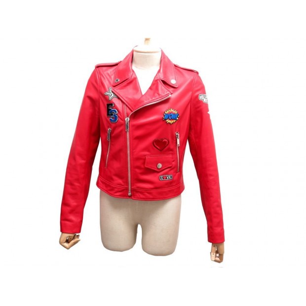 NEUF BLOUSON ERMANNO SCERVINO 38 M PERFECTO 42TCP11 EN CUIR ROUGE JACKET 3000€