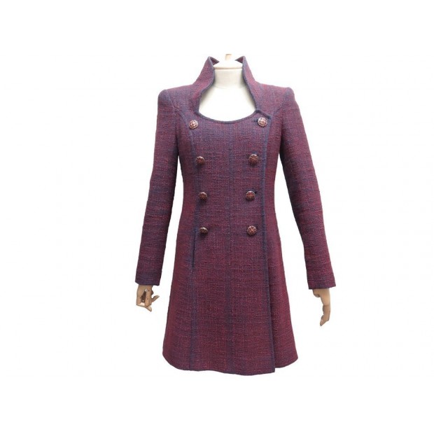 NEUF MANTEAU LONG CHANEL P43944 T 38 M EN TWEED COTON PRUNE VESTE COAT NEW 4900€