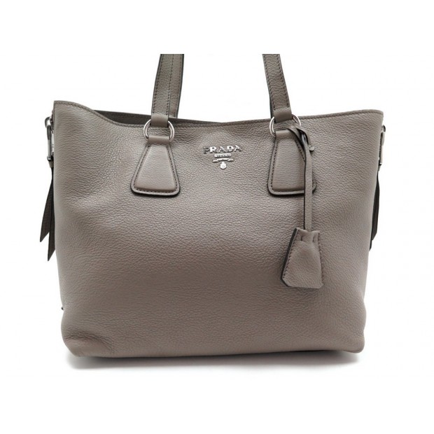 NEUF SAC A MAIN PRADA 1BG099 VITELLO PHENIX ARGILLA CUIR GRAINE TAUPE BAG 2200€