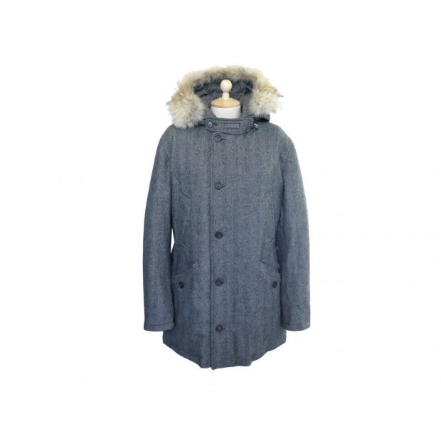 NEUF MANTEAU WOOLRICH PARKA 50 L EN LAINE GRIS FOURRURE HOMME BLOUSON COAT 770€