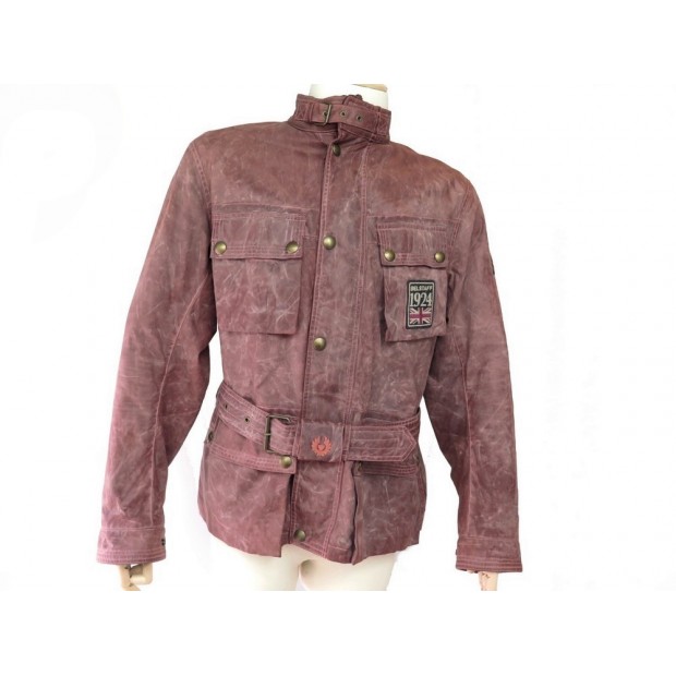 BLOUSON DE MOTO BELSTAFF CROSBY SOYWAX 52 L COTON HUILE ROUGE JACKET 575€