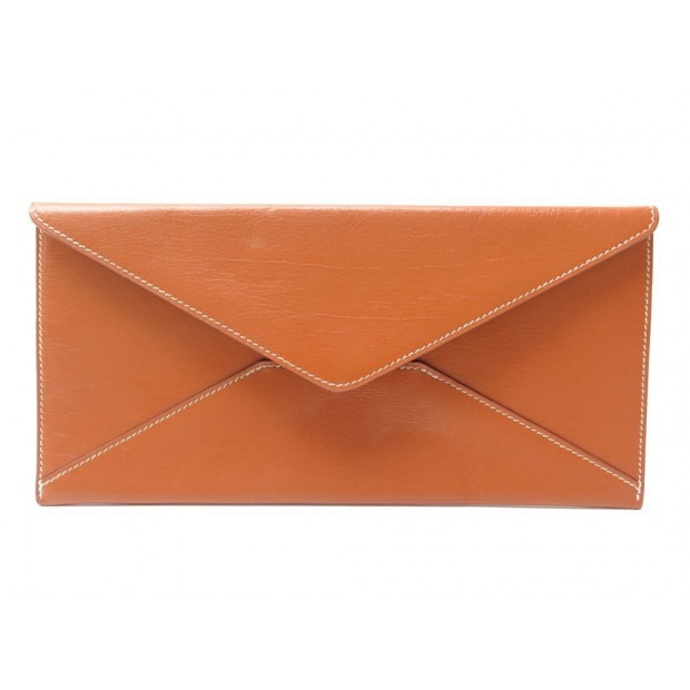 ENVELOPPE HERMES EN CUIR GOLD SURPIQURE BLANCHE SELLIER POCHETTE ENVELOPE 700€