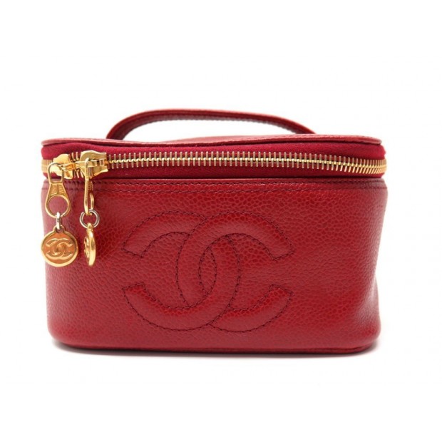 TROUSSE TOILETTE CHANEL VANITY LOGO CC PM CUIR CAVIAR ROUGE