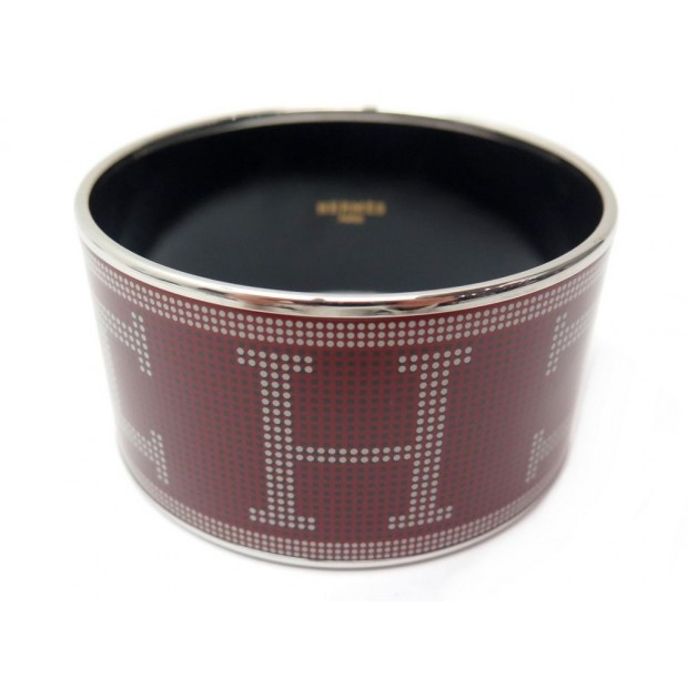 NEUF BRACELET HERMES MOTIF H IMPRIME EXTRA LARGE 7 CM EN EMAIL BORDEAUX 605€