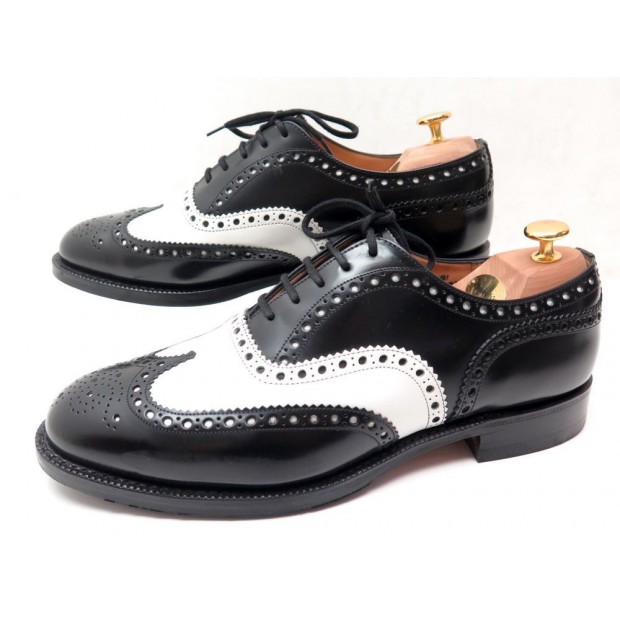 NEUF CHAUSSURES CHURCH'S BURWOOD RICHELIEU 9F 43 EN CUIR NOIR & BLANC SHOES 692€