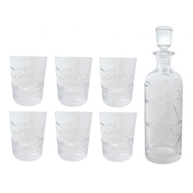 NEUF SERVICE A WHISKY BACCARAT WAVE CARAFE + 6 VERRES CRISTAL TRANSPARENT 1155€