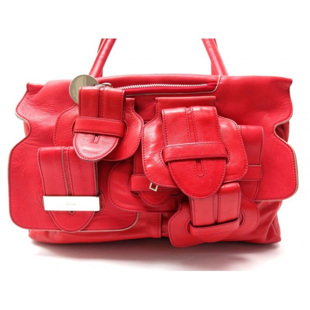 SAC A MAIN CHLOE SASKIA EN CUIR ROUGE RED LEATHER HAND BAG PURSE 850€