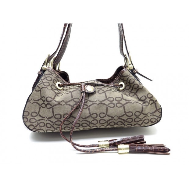 NEUF SAC A MAIN LANCEL ESPIEGLE EN TOILE & CUIR FACON CROCO MARRON PURSE 480€