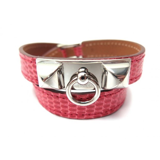 NEUF BRACELET HERMES RIVALE EN CUIR LEZARD BOUGAINVILLIER S 16 CM + POCHON 665€