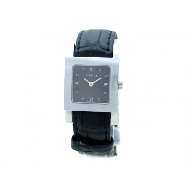 NEUF MONTRE GUCCI 7900L QUARTZ ACIER CUIR NOIR WATCH LEATHER SILVERSTAIN 1025€