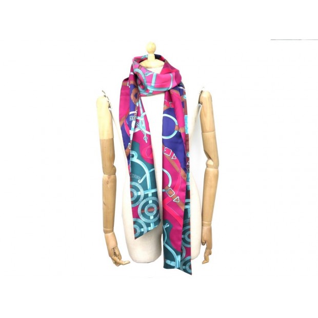 FOULARD HERMES EPERON D OR D ORIGNY MAXI TWILLY EN SOIE ROSE & BLEU