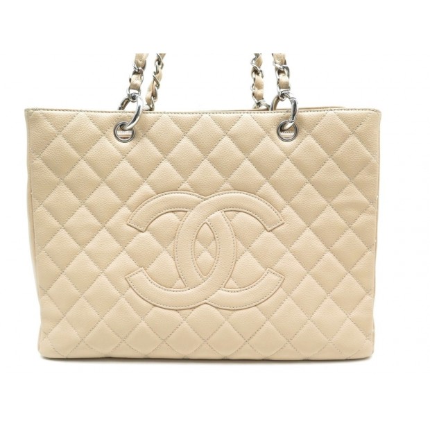  SAC A MAIN CHANEL SHOPPING CUIR CAVIAR BEIGE 