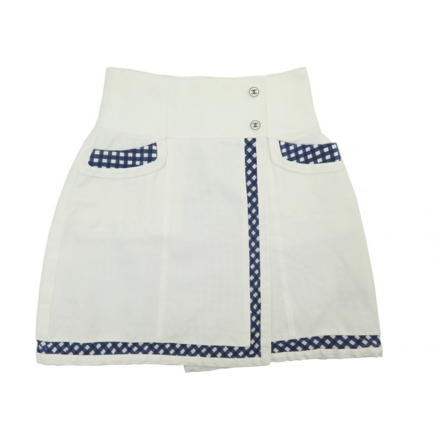 JUPE CHANEL VICHY GAMME SPORT 38079 TAILLE 36 S EN COTON BLANC WHITE SKIRT 1500€