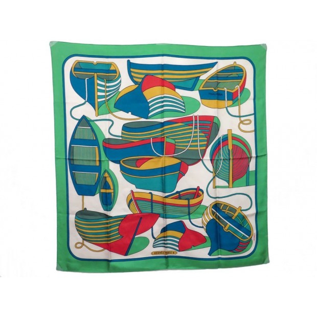 VINTAGE FOULARD HERMES THALASSA CARRE PIERRE PERON EN SOIE VERT SILK SCARF 345€