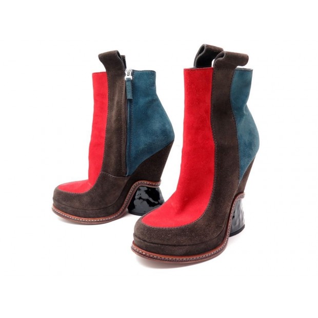 CHAUSSURES BOTTINES A TALON FENDI 38 VEAU VELOURS TRICOLORE HIGH BOOTS 650€