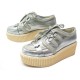 CHAUSSURES CHANEL G28887 BASKETS BOY COMPENSEES 38.5 CUIR ARGENTE SNEAKERS 1145€