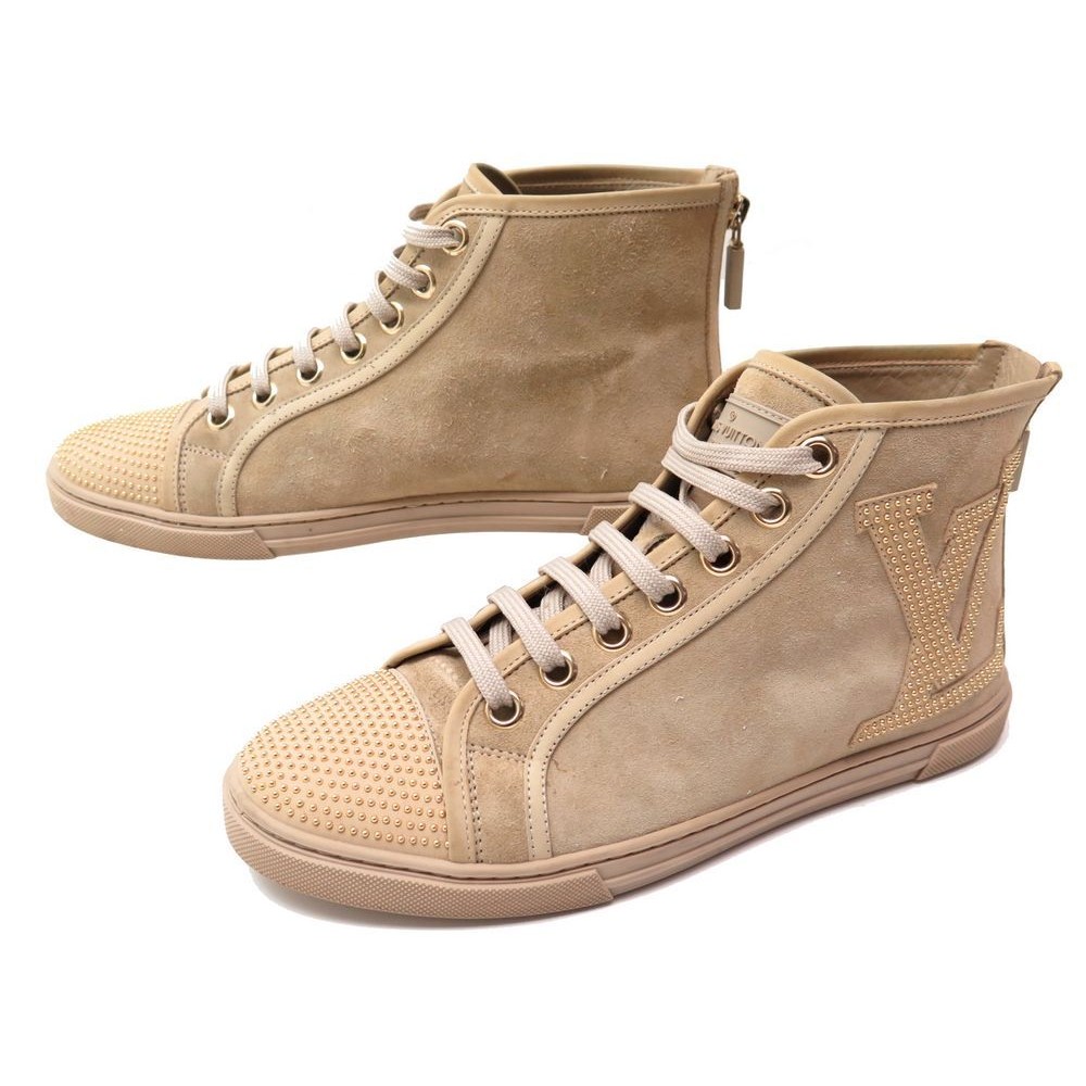 Louis Vuitton Gold Embossed Leather Punchy High Top Sneakers Size 37