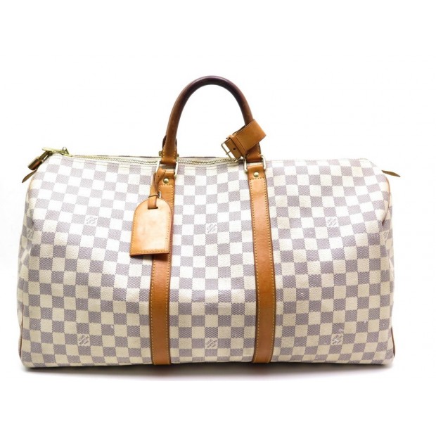 SAC DE VOYAGE A MAIN LOUIS VUITTON KEEPALL 50 TOILE DAMIER AZUR TRAVEL BAG 1080€