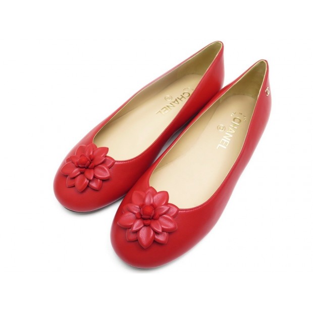 NEUF CHAUSSURES BALLERINES CHANEL CAMELIA G30996 38.5 CUIR ROUGE FLAT SHOES 930€